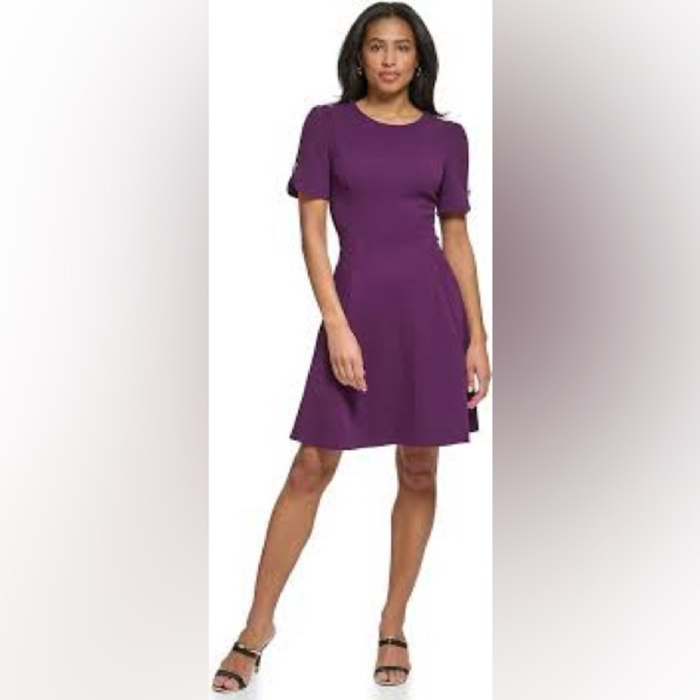 NWT DKNY Stretch Short Sleeve Crew Neck Fit and Flare Dress